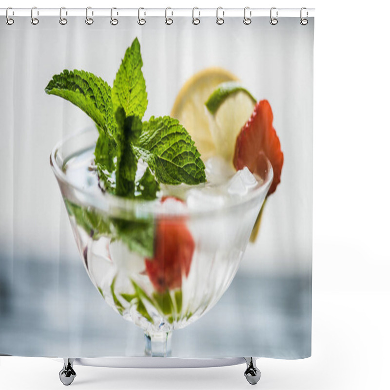 Personality  Close-up View Of Fresh Cold Strawberry Mojito Cocktail In Glass Shower Curtains