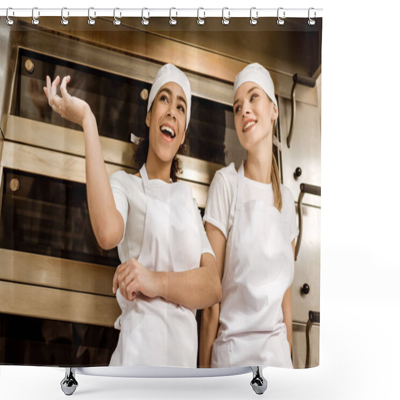 Personality  Happy Female Bakers Chatting At Baking Manufacture Shower Curtains