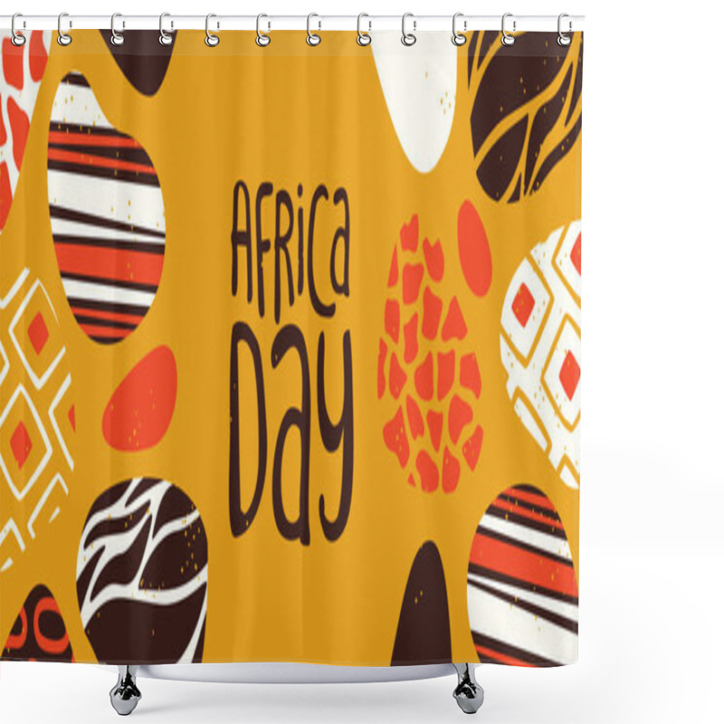 Personality  Happy Africa Day Banner Of Tribal African Art Shower Curtains