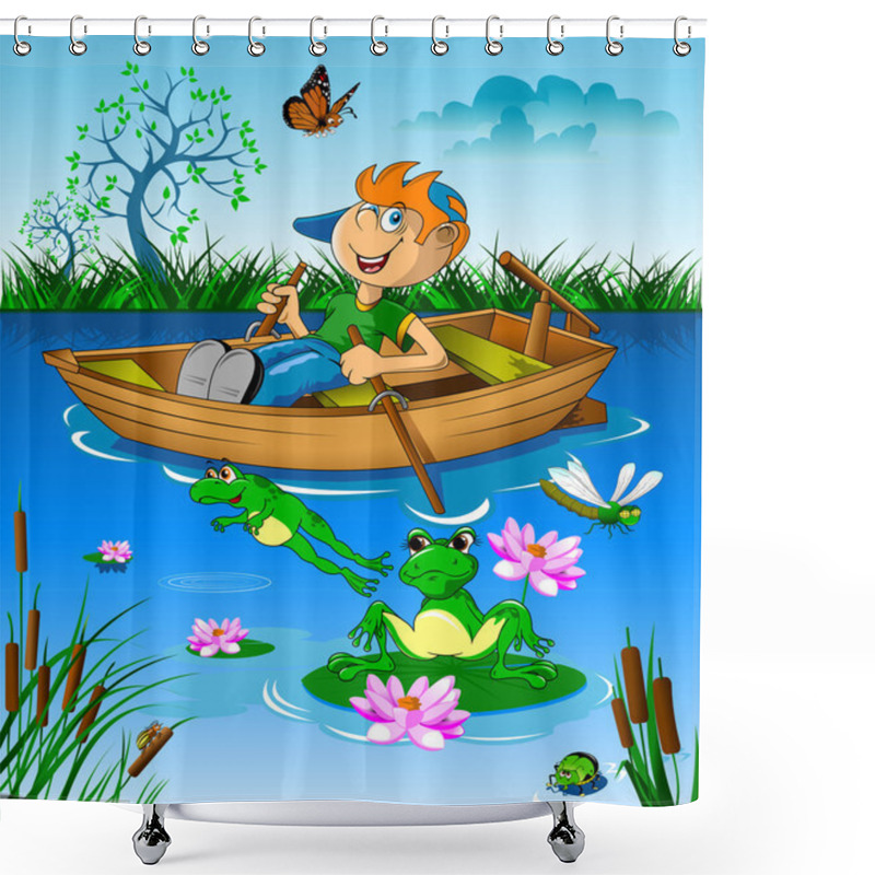 Personality  Little Boy In Boat Shower Curtains