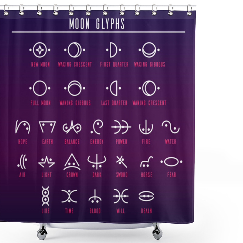 Personality  Moon Glyphs. Sacred Geometry. Line Style Shower Curtains