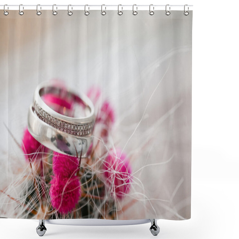 Personality  Two Wedding Rings In Cactus Shower Curtains