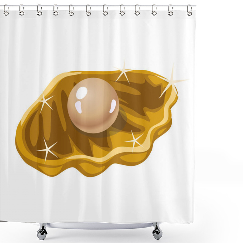 Personality  Single Beige Pearl In A Golden Shell Shower Curtains