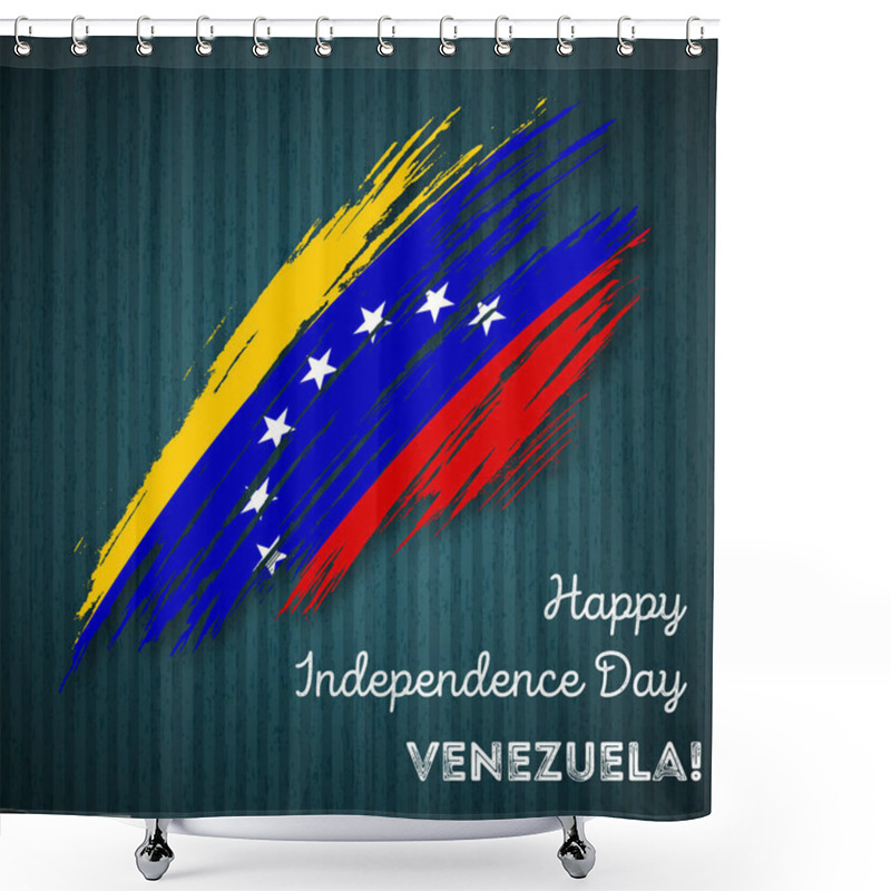 Personality  Venezuela Independence Day Patriotic Design Expressive Brush Stroke In National Flag Colors On Dark Shower Curtains