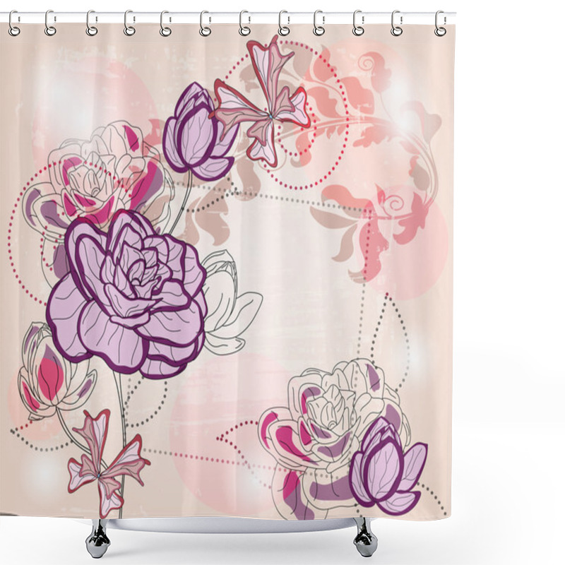 Personality  Artistic Composition With Roses And Fantasy Butterflies Shower Curtains