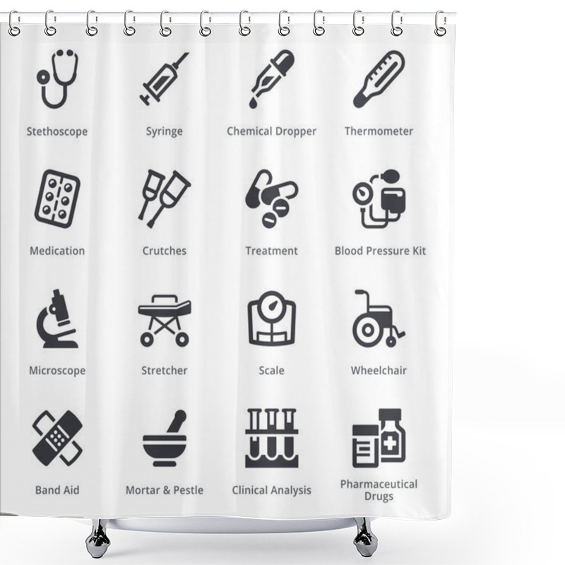 Personality  Medical Equipment & Supplies Icons Set 1 - Sympa Series | Black Shower Curtains