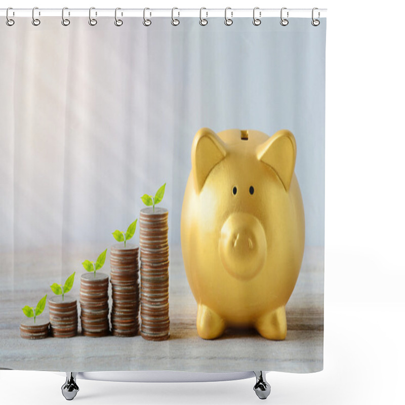 Personality  Saving Plan With Gold Piggy Bank Shower Curtains