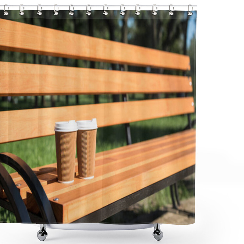 Personality  Disposable Coffee Cups On Bench Shower Curtains