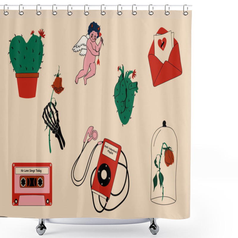 Personality  Stickers. Anti Valentine's Day Concept. Shower Curtains