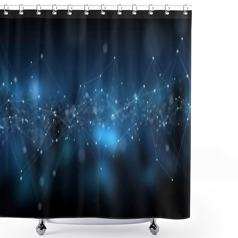 Personality  Abstract Digital Network Connection Blue Background 3D Rendering Shower Curtains