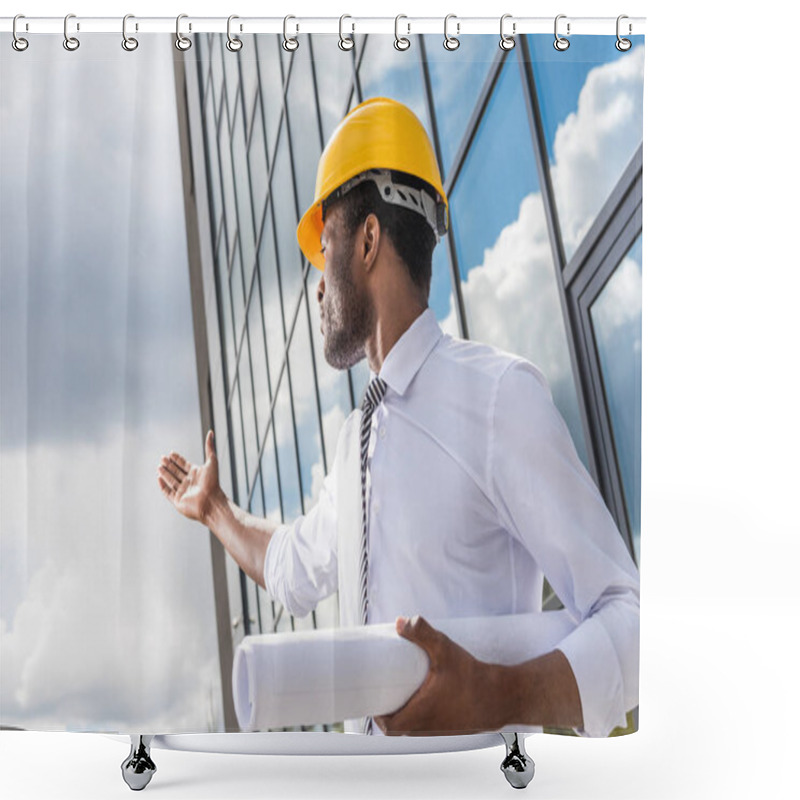 Personality  Professional Architect In Hard Hat  Shower Curtains