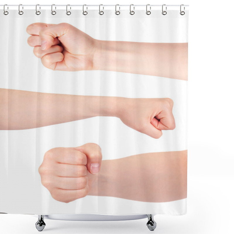 Personality  Three Clenched Fists On White Background Shower Curtains