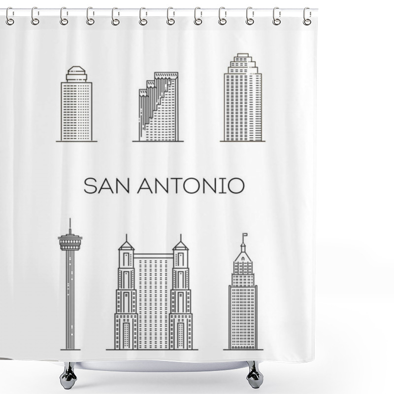 Personality  San Antonio, Texas, Architecture Line Skyline Illustration. Linear Vector Cityscape With Famous Landmarks Shower Curtains