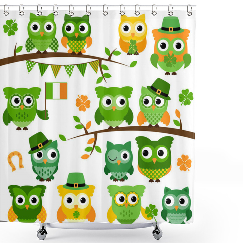 Personality  Large Vector Collection Of St Patrick's Day Themed Owls Shower Curtains