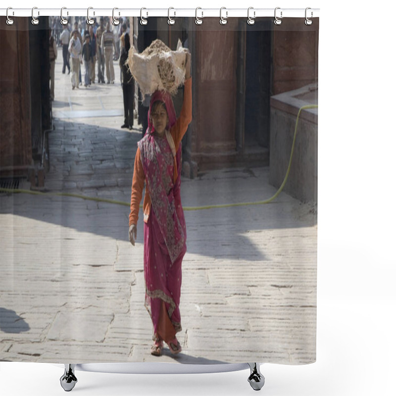 Personality  Indian Woman Carries Sand On Her Head. Indian Woman. India, New Delhi-January 31, 2009 Shower Curtains