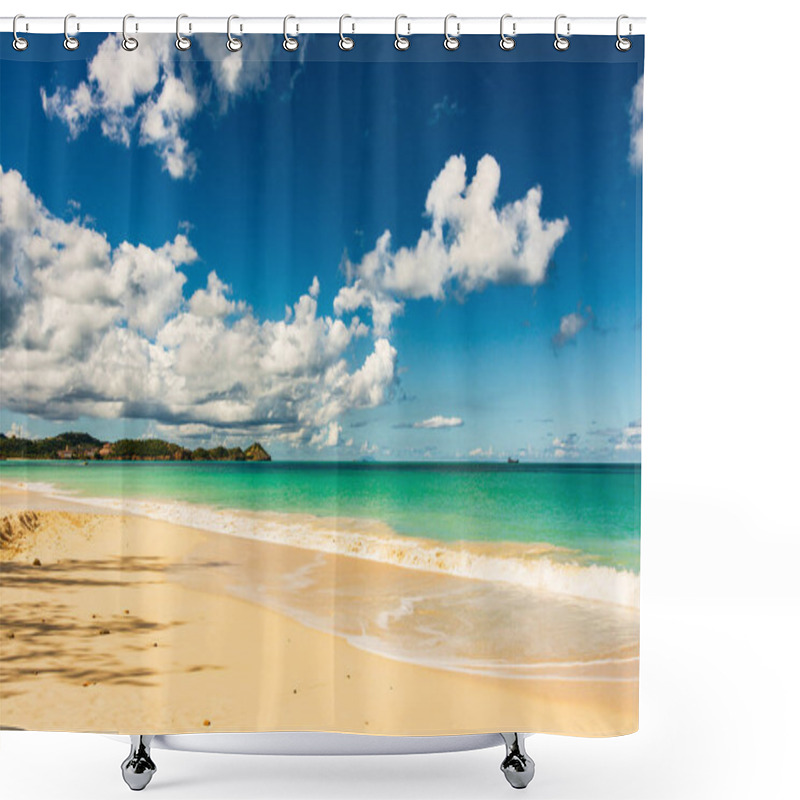 Personality  Caribbean Beach With White Sand, Deep Blue Sky And Turquoise Water Shower Curtains