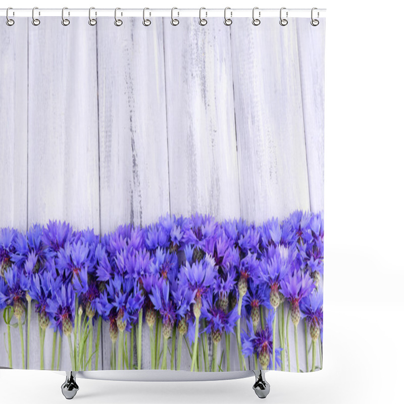 Personality  Beautiful Cornflowers On Wooden Background Shower Curtains