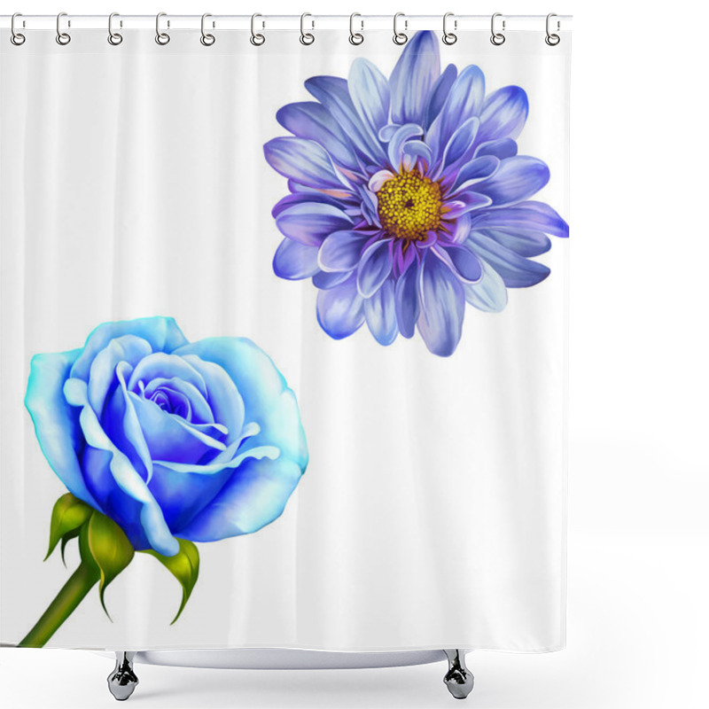 Personality  Blue Mona Lisa And  Rose Flower Shower Curtains