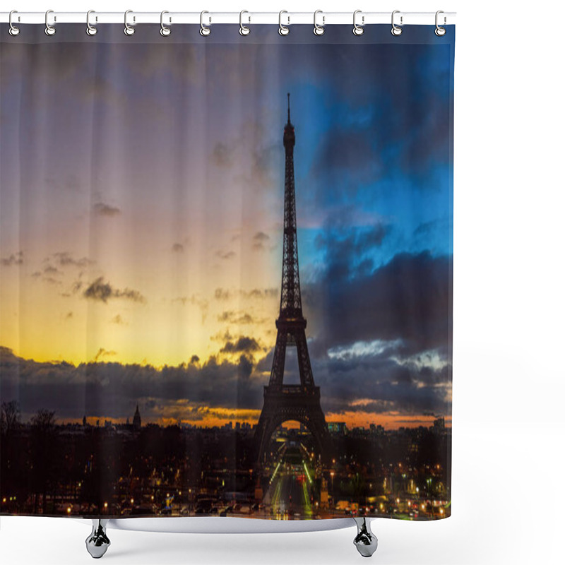 Personality  Night To Day Over Eiffel Tower - Paris Shower Curtains