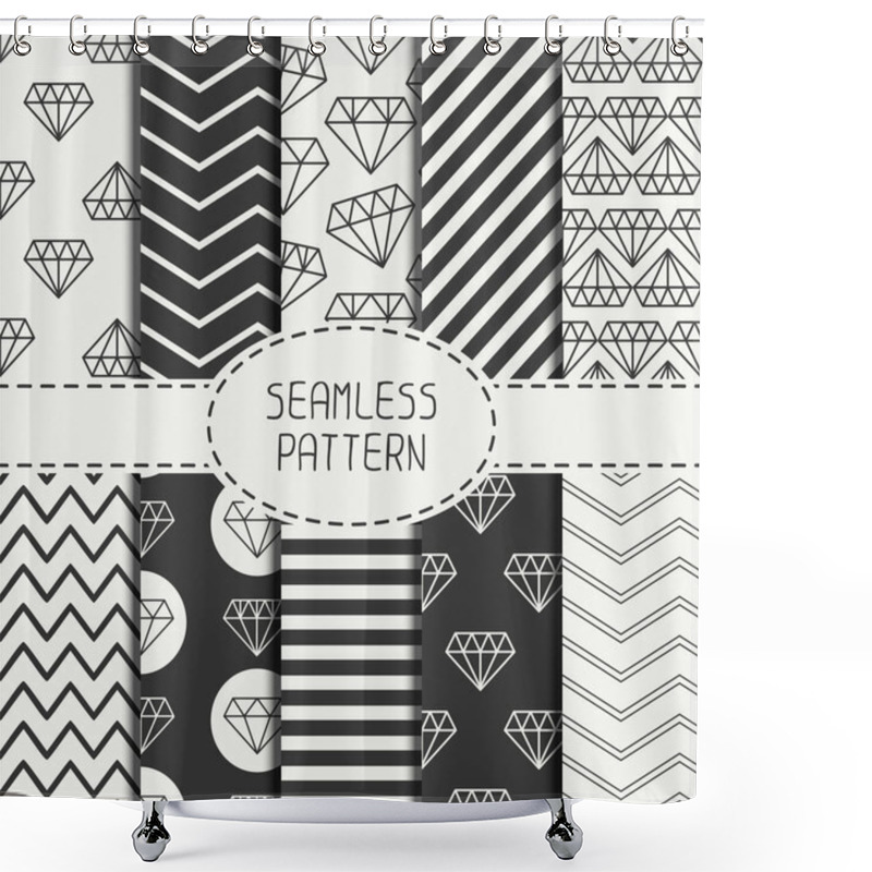 Personality  Set Of Hipster Fashion Geometric Seamless Pattern With Diamond. Chevron Zigzag Stripes. Wrapping Paper. Paper For Scrapbook. Vector Background. Tiling. Stylish Graphic Texture. Shower Curtains