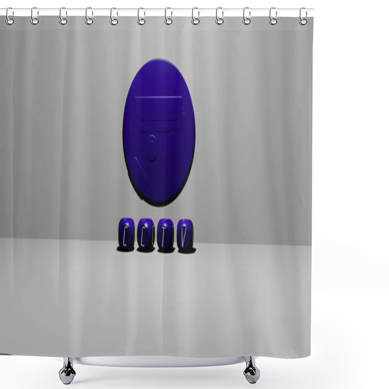 Personality  3D Illustration Of Cctv Graphics And Text Made By Metallic Dice Letters For The Related Meanings Of The Concept And Presentations. Camera And Security Shower Curtains