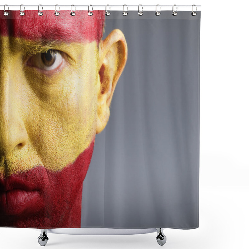 Personality  Man With His Face Painted With The Flag Of Spain Shower Curtains