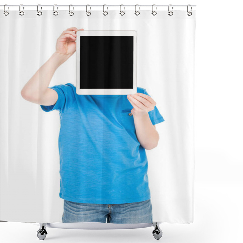 Personality  Boy Holding Digital Tablet Shower Curtains