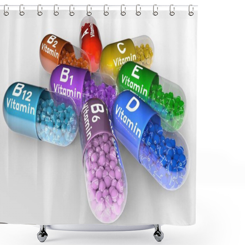 Personality  Vitamins A, B1, B2, B6, B12, C, D, E, Production, Pharma, Medicines, Traffic, Pharmacy, Medical, Colorful, Painkiller, Business, Supplements, Antibiotics, Healthy, Diseases, Medical Treatment, Background, Health, Emergency Shower Curtains