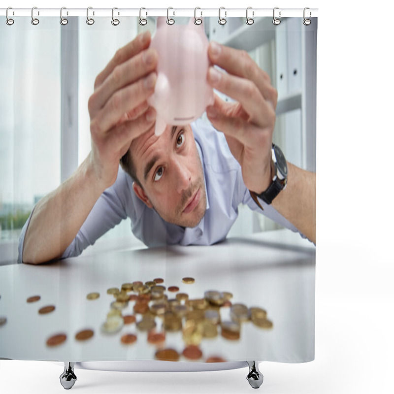 Personality  Businessman With Piggy Bank And Coins At Office Shower Curtains