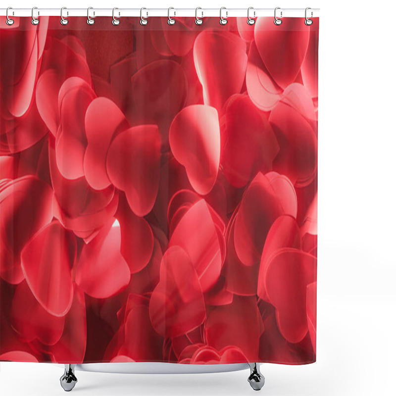 Personality  Top View Of Decorative Red Heart Shaped Petals, Valentines Day Background Shower Curtains