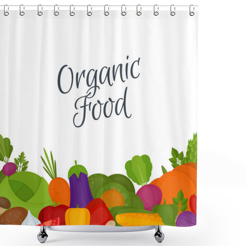 Personality  Vegetables Background. Healthy Food. Flat Style, Vector Illustration. Shower Curtains