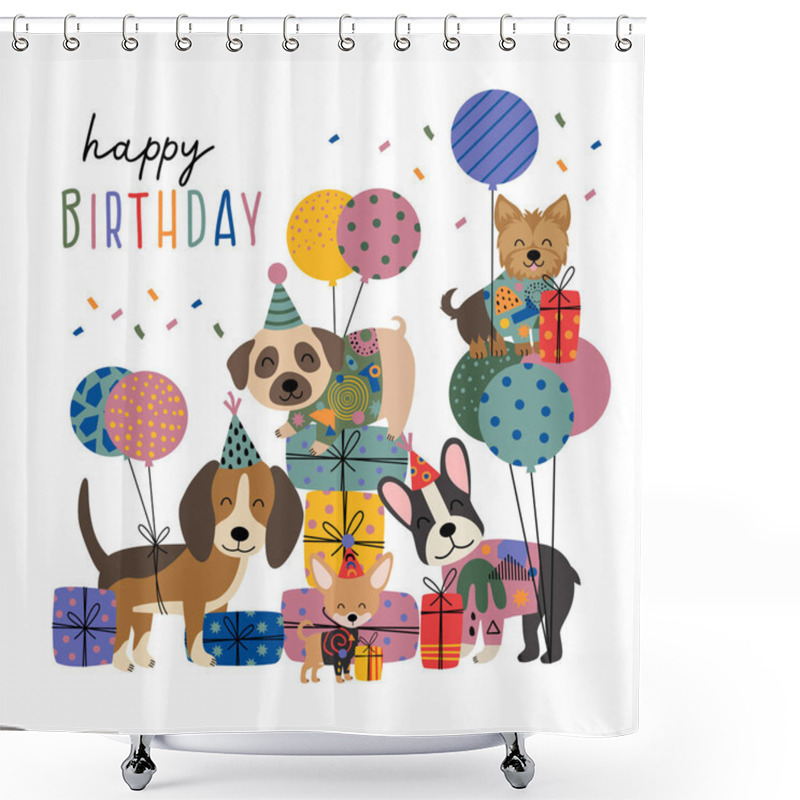 Personality   Birthday Card  With Cute Funny Dogs And Gifts Shower Curtains