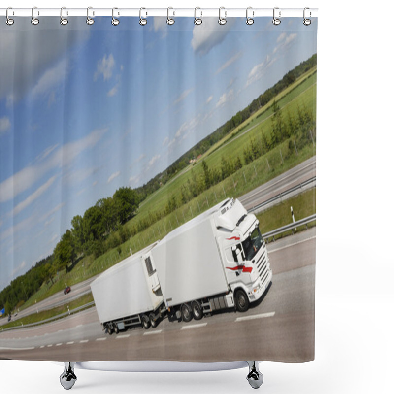 Personality  Truck Transport On Freeway Shower Curtains