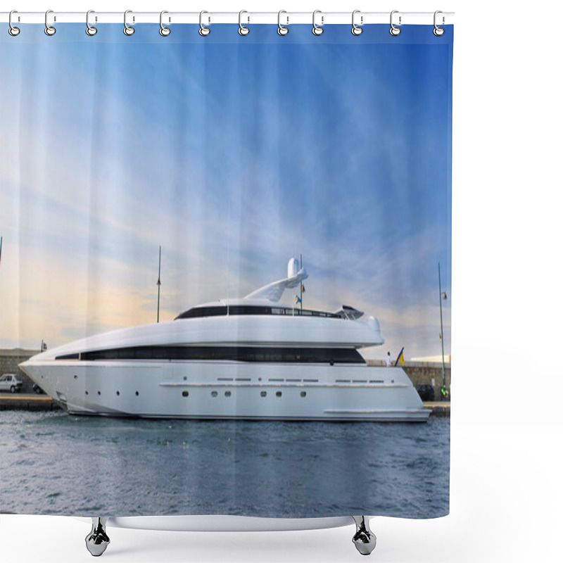 Personality  Large Luxury Yacht Anchored At St. Tropez In French Riviera Shower Curtains