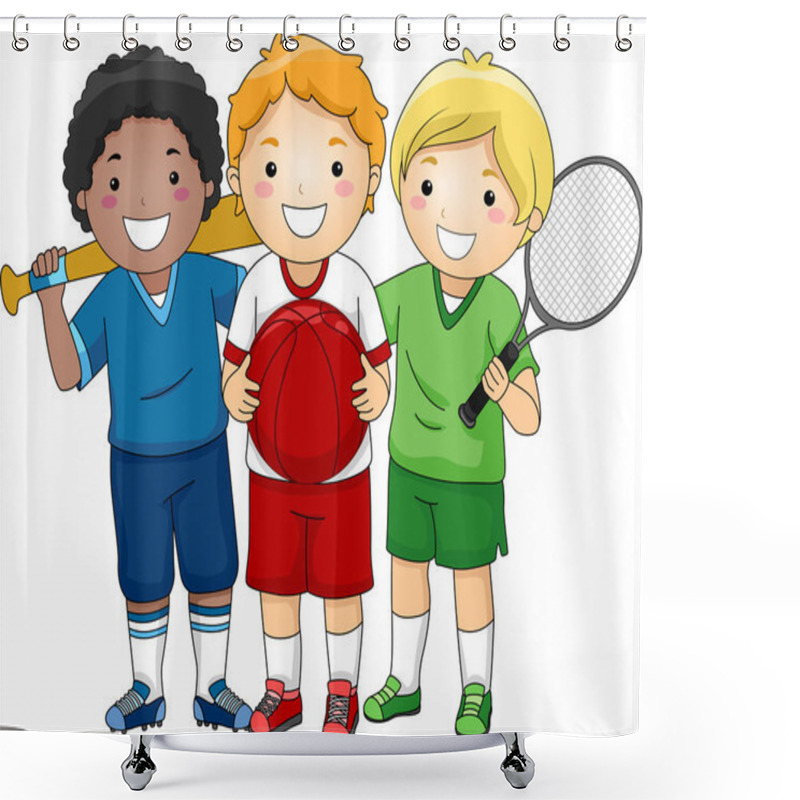 Personality  Young Boys With Sports Equipment Shower Curtains