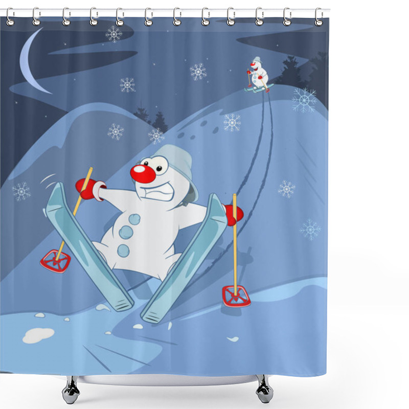 Personality  Cute Snowman Skiing.   Shower Curtains