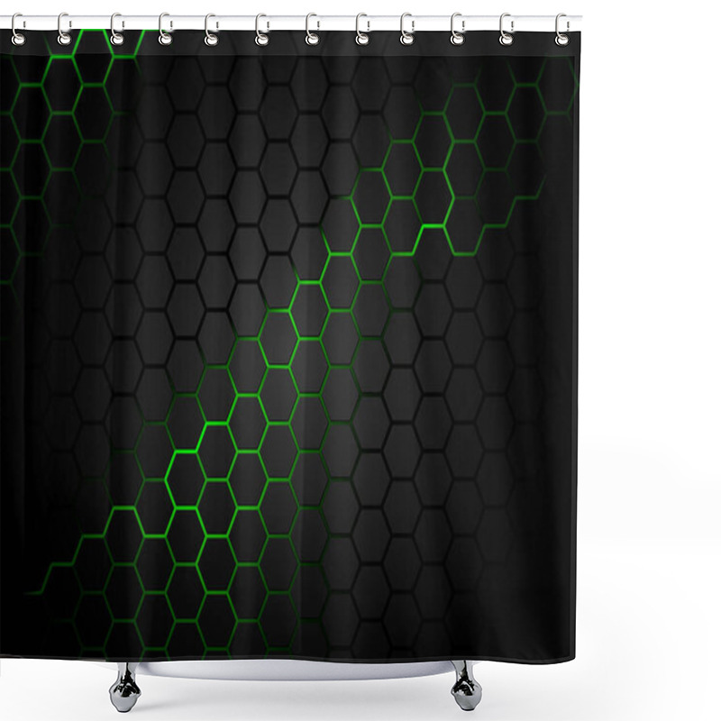 Personality  Black Hexagonal Pattern On Green Magma Background - Abstract Illustration With Glowing Neon Lava, Vector Shower Curtains