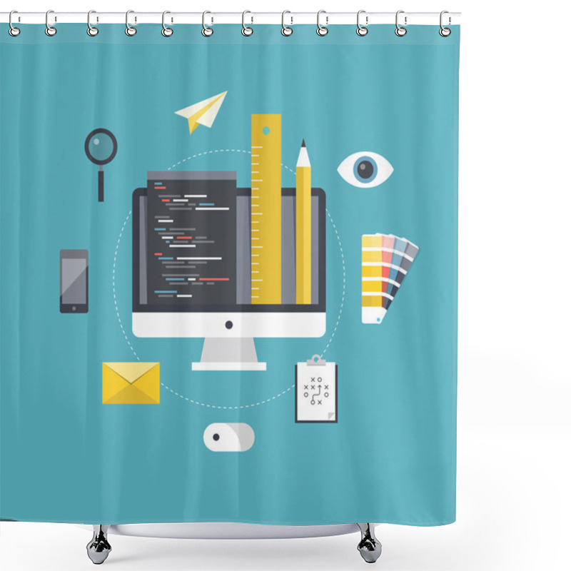 Personality  Set Of Web Page Coding And Programming Shower Curtains