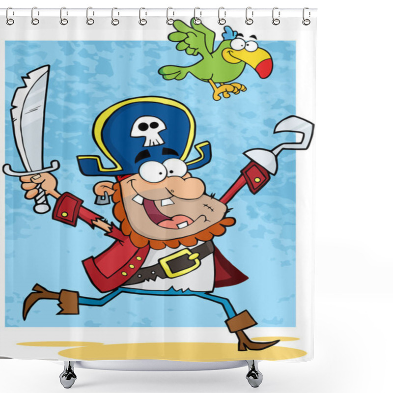 Personality  Pirate Holding Up A Sword And Hook With Parrot Shower Curtains