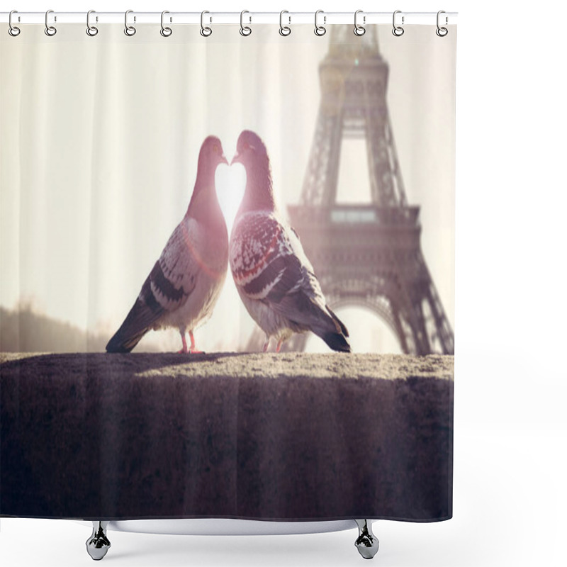 Personality  Valentine's Lovebird Silhouette On Eiffel Tower Shower Curtains