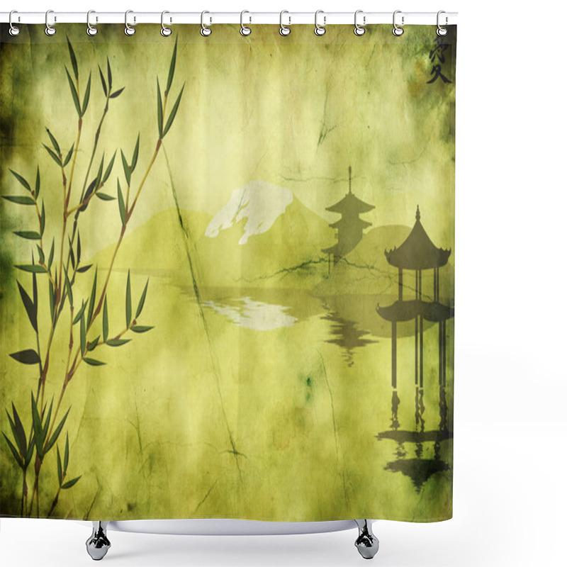 Personality  Old Paper With Japanese Landscape Shower Curtains