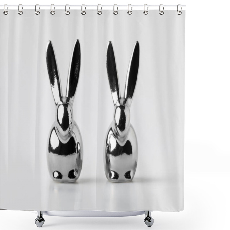 Personality  Two Statuettes Of Easter Rabbits On White Shower Curtains