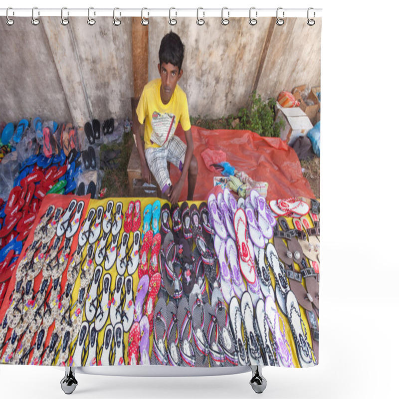 Personality  Young Local Street Vendor Selling Sandals Shower Curtains