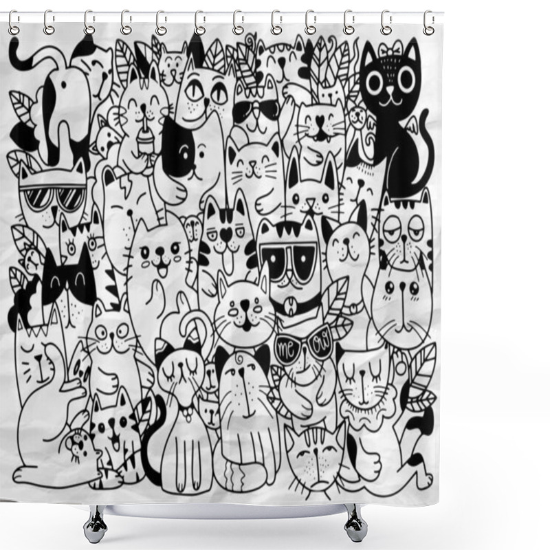 Personality  Hand Drawn Vector Illustrations Of Cats Characters. Sketch Style. Doodle, Different Species Of Cats , Vector Illustration For Children  , Illustration For Coloring Book ,Each On A Separate Layer. Shower Curtains