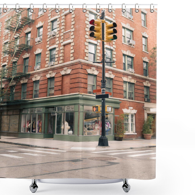 Personality  Traffic Light And Crosswalks On Road On Street In New York City Shower Curtains