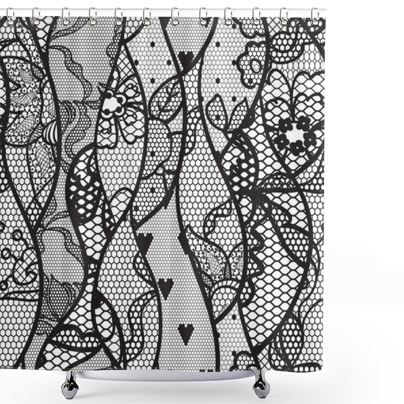 Personality  Black Lace Vector Fabric Seamless Pattern Shower Curtains