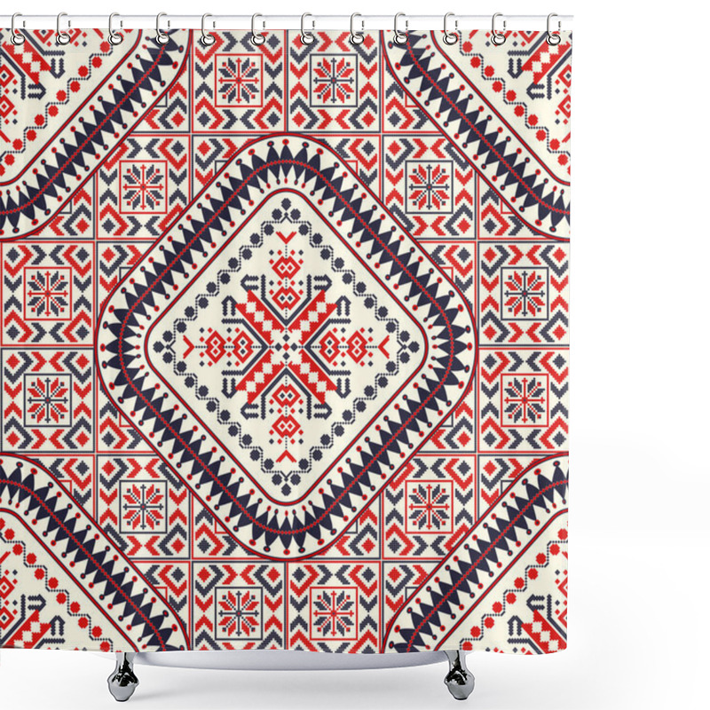 Personality  Romanian Vector Pattern Inspired From Traditional Embroidery Shower Curtains