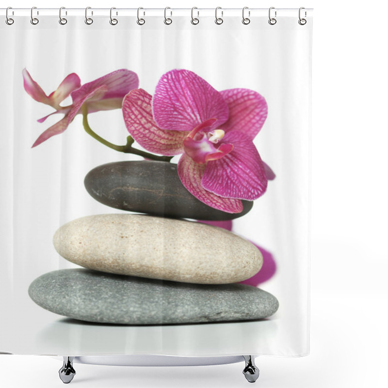 Personality  Orchid Laying On Stones Shower Curtains