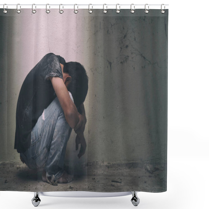 Personality  Hopeless Man Hands Tied Together With Rope Shower Curtains