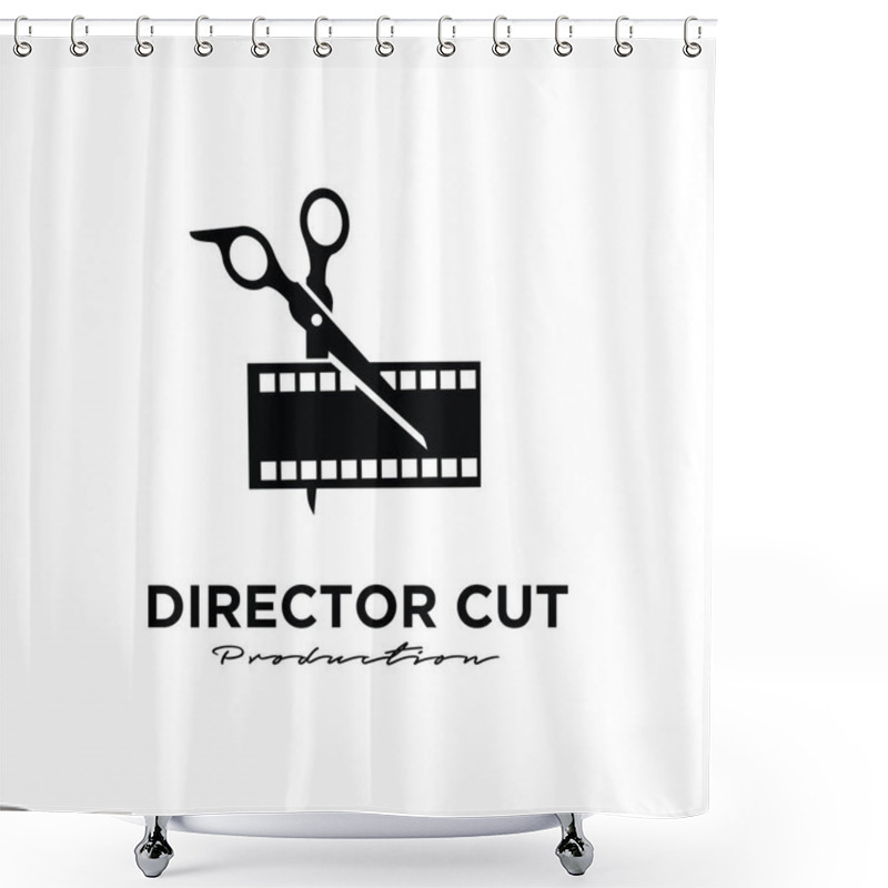 Personality  Director Cut Behind The Scene Editing Studio Movie Video Cinema Cinematography Film Production Scissors That Cut The Film Strip Logo Design Vector Icon Illustration Isolated White Background Shower Curtains